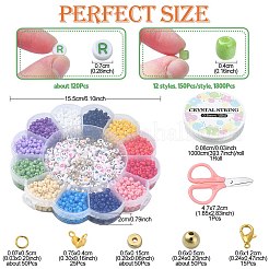 DIY ブレスレット ネックレス メイキング キット  ガラスシード、アクリルレター、プラスチックラウンドビーズを含む  合金クラスプ  伸縮性のある糸  はさみ  ミックスカラー  2111個/箱&nbsp;DIY-YW0007-83