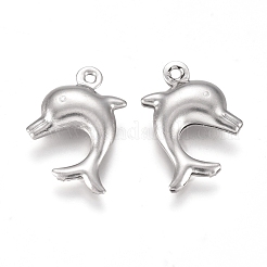 変色しにくい304ステンレススチールペンダント  イルカ  ステンレス鋼色  16x10.5x3.5mm  穴：1mm&nbsp;X-STAS-I138-13P