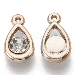 UVメッキアクリルパーツ  アクリルラインストーン付き  ティアドロップ  ライトゴールド  18x10x5mm  穴：1mm&nbsp;PACR-R245-02