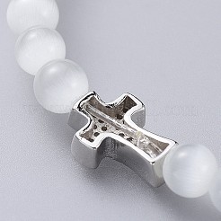 キャットアイストレッチブレスレット  真鍮マイクロ立方晶ジルコニアクロスビーズ  ミックスカラー  2インチ（5cm）&nbsp;BJEW-JB04589