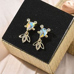 真鍮マイクロパヴェキュービックジルコニアフィッシュダングルスタッドピアス  ガラスと  ラックめっき  ゴールドカラー  クリアAB  20.5x10.5mm&nbsp;EJEW-K320-01G-23