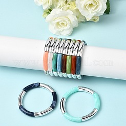 女性用メッキ樹脂ビーズストレッチブレスレット  チューブ  長持ちメッキ  プラチナメッキ  内径：2インチ（5.2cm）&nbsp;BJEW-P374-01P