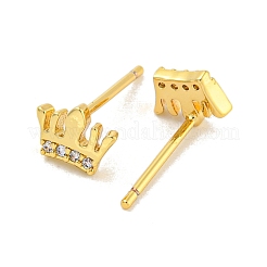 Rack Plating Crown Brass Micro Pave Clear Cubic Zirconia Stud Earrings&nbsp;EJEW-B061-03G