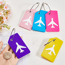 飛行機柄のシリコン製荷物タグ 5個 5色 長方形  旅行IDラベル  スーツケース名札  ステンレス鋼リング付き  ミックスカラー  91x51x5.5mm  1pc /カラー&nbsp;DIY-SP0002-77B