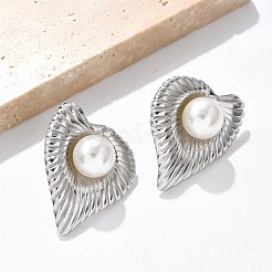 ハート 304 ステンレス スタッド イヤリング  プラスチックパール付き  ステンレス鋼色  29x25mm&nbsp;EJEW-L287-064P