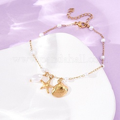 Ocean 304 Stainless Steel and Imitation Pearl Charm Anklets for Women&nbsp;SA-CBA3D94-04B-G