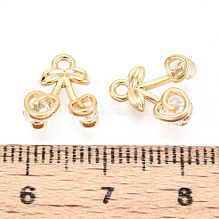 真鍮の舗装キュービックジルコニアチャーム  チェリー  長持ちメッキ  ニッケルフリー  18KGP本金メッキ  11.5x10x3.5mm  穴：1.5mm&nbsp;KK-N263-104G