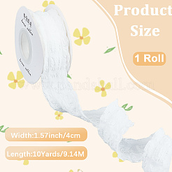 10ヤードのリネンタータンプリントリボン  フリルリボン  ホワイト  1-1/2~1-5/8インチ（39~40mm）&nbsp;OCOR-WH20001-13A