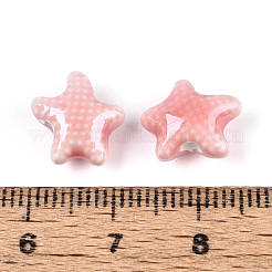 手作りの陶器ビーズ  ヒトデ  光沢釉の磁器  ピンク  11.5~12x10.5x6mm  穴：1.8~2mm&nbsp;PORC-Q002-03I-01