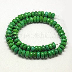 天然マグネサイトビーズ連売り  染め  ロンデル  濃い緑  10x7mm  穴：1mm  約61PCS /シュトルナート  15.74インチ&nbsp;TURQ-L021-E-01
