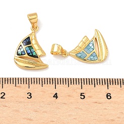真鍮製エナメルペンダント  船のチャーム  天然なシェルと  長持ちメッキ  ラックめっき  18KGP本金メッキ  18x13.5x2.5mm  穴：4.5x3.5mm&nbsp;KK-H534-04G