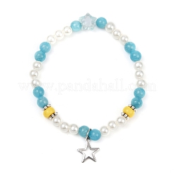 Dyed Round Natural Malaysia Jade with ABS Plastic Pearl Beaded Stretch Bracelets for Women&nbsp;BJEW-JB11643-01