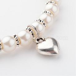 ガラスパールストレッチブレスレット  合金パーツ  乳白色  54mm&nbsp;BJEW-JB02430-02