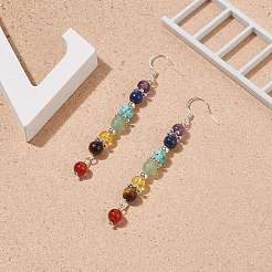 Chakra Theme Natural & Synthetic Mixed Gemstone Beaded Long Dangle Earrings&nbsp;EJEW-TA00111