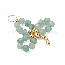 5Pcs 5 Styles Natural Green Aventurine & Moss Agate & TaiWan Jade & Ruby in Zoisite & Synthetic Green Goldstone Faceted Round Beaded Pendants&nbsp;PALLOY-JF03131