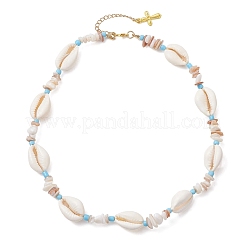 Ocean Natural Cowrie Shell & Chip & Glass Seed Beaded Necklaces&nbsp;NJEW-JN05848