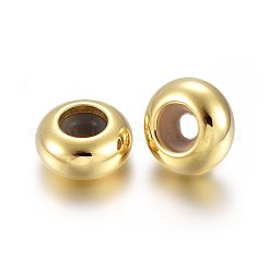 201ステンレスビーズ  内部のゴムと  スライダービーズ  ロンデル  ゴールドカラー  6x3mm  穴：2.7mm  ゴム穴：1.5mm&nbsp;STAS-O110-12G-B