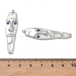304ステンレススチールラインストーンペンダント  人間の顔のチャーム  プラチナ  42x12x3mm  穴：1.6mm&nbsp;RB-CBAD60D-03P