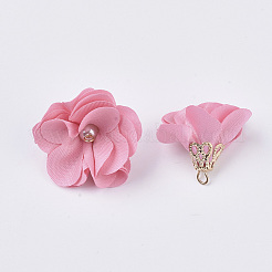 手作り布地ペンダントパーツ  合金パーツ  花  ピンク  24~26x24~25mm  穴：2mm&nbsp;FIND-063-01I