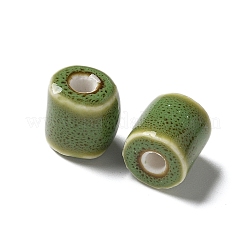 手作りの陶器ビーズ  コラム  オリーブドラブ  10~10.5x9~10.5mm  穴：2.5mm&nbsp;X1-PORC-L080-I01