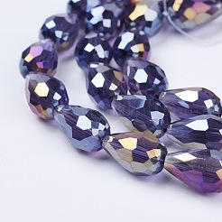 電気メッキガラスビーズセット  ABカラーメッキ  多面カットティアドロップ  スミレ  15x10mm  穴：1.7~2mm  46~48個/連  69~72cm&nbsp;EGLA-D015-15x10mm-07