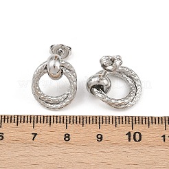 304 Stainless Steel Textured Ring Stud Earrings&nbsp;EJEW-P324-04P