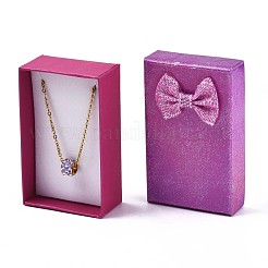 厚紙のジュエリーボックス  ネックレス用  リング  ピアス  外側に蝶結びのリボン、内側に白いスポンジが付いています  長方形  ミックスカラー  8.3x5.2x3~3.2cm&nbsp;CBOX-N013-012