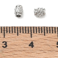 304ステンレススチールスペーサービーズ  テクスチャード加工の柱  変色なし  ステンレス鋼色  4x3~3.5mm  穴：1.5mm&nbsp;SA-CBA97DF-05P-05