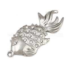 304ステンレススチール、クリスタルラインストーンの大きなペンダント  魚のチャーム  ステンレス鋼色  50x22x3.5mm  穴：2mm&nbsp;SA-CBABA5E-11P