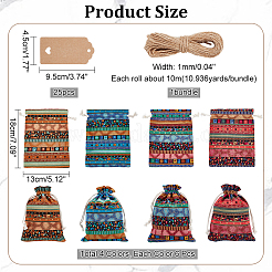 24Pcs 4 Colors Bohemian Rectangle Geometric Print Linenette Drawstring Bags&nbsp;ABAG-NB0001-88B