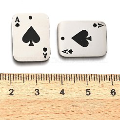 304ステンレスペンダント  エナメル  スペードのエースのチャームが付いた長方形  ブラック  20x15x1.5mm  穴：1.2mm&nbsp;STAS-H438-09P-01