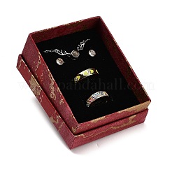 金箔加工の紙製ギフトボックス  ジュエリーセットの梱包箱  長方形  ファイヤーブリック  9x7x2.95cm&nbsp;TH-CBAF4A5-01G