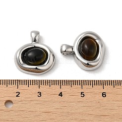 天然石タイガーアイペンダント  真鍮のオーバルチャーム  プラチナメッキ  21x19x6mm  穴：4.5x3mm&nbsp;KK-M270-43P