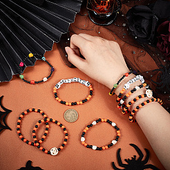 30Pcs 5 Style Synthetic Turquoise Skull & Acrylic Beaded Stretch Bracelets Set&nbsp;BJEW-BC0001-06