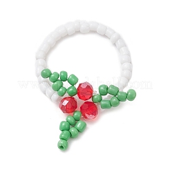 クリスマスガラス指輪  葉  グリーン  内径：18mm&nbsp;RJEW-TA00220