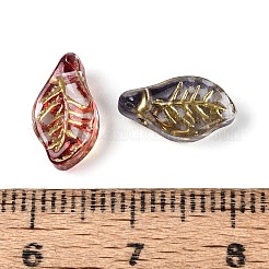 ピカソのベーキングペイントと金色の金属で編まれたガラスビーズ  葉  ミックスカラー  12x6.5x5.5mm  穴：1mm&nbsp;DGLA-T004-50M