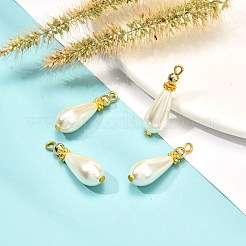 ガラスのパールのペンダント  描いた  真鍮パーツ  ゴールドカラー  ティアドロップ  ホワイト  25x7.5mm  穴：1.5mm&nbsp;X-PALLOY-JF00902