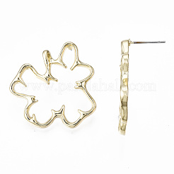合金スタンドピアス  カドミウムフリー＆鉛フリー  花  ライトゴールド  32x31mm  ピン：0.7mm&nbsp;EJEW-T013-02LG-RS