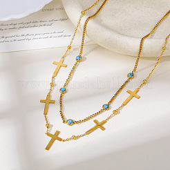 304 Stainless Steel Cross Link Chain Double Layer Necklaces for Women&nbsp;WGC9DBF-01