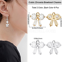 12Pcs 2 Colors Brass with Clear Cubic Zirconia Charms&nbsp;ZIRC-BBC0002-64