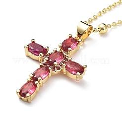 Fashionable Hip Hop Golden Brass Cross Pendant Necklace for Women with Micro Inlaid Gemstones and Zircon Crystals (NKB072)&nbsp;ST0177423