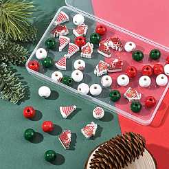 50Pcs 7 Styles Christmas Painted Wood Beads Set&nbsp;WOOD-FS0002-44