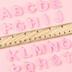 26個26スタイルの蓄光樹脂ペンダント  暗闇で光る  プラチナメッキループ付き  文字L  a～zの文字  21~24x5.5~28x5~5.5mm  穴：1.8mm  1個/スタイル&nbsp;RESI-FS0001-98