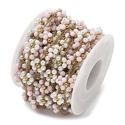 304ステンレススチールアズキチェーン  花  貝パールとABSイミテーションパール付き  イオンプレーティング（ip）  18KGP本金メッキ  ハンダ付け  スプールで  ピンク  8.5x9.5x3.5mm  約32.81フィート（10m）/ロール&nbsp;CHS-K018-24G-02