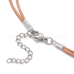 Synthetic Turquoise & Natural Pearl Round Beaded 2-Strand Cowhide Leather Cord Necklaces for Women&nbsp;NJEW-JN05828