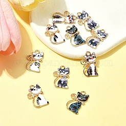 10本合金エナメルペンダント  カドミウムフリー＆鉛フリー  ライトゴールド  猫のチャーム  ミックスカラー  21x14x1.5mm  穴：2mm&nbsp;ENAM-FS0001-83