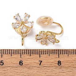 真鍮マイクロパヴェキュービックジルコニアイヤーカフ金具  カン付き  長持ちメッキ  ニッケルフリー  花  18KGP本金メッキ  15.5x11mm  穴：1.4mm  花：13.5x10mm&nbsp;KK-F898-19B-G
