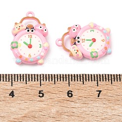焼付塗装合金ペンダント  クロックのチャーム  ピンク  20x14x4.5mm  穴：1.2mm&nbsp;FIND-G109-05