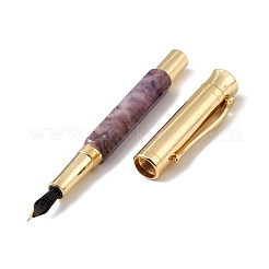 天然アメジスト真鍮ペン  レイキエネルギー万年筆  ペンケース付き  オフィス＆スクール用品  142x19x14mm&nbsp;AJEW-M209-08G