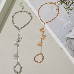 2Pcs 2 Colors Alloy Curb Chains Ring Bracelets&nbsp;BJEW-CY0001-10